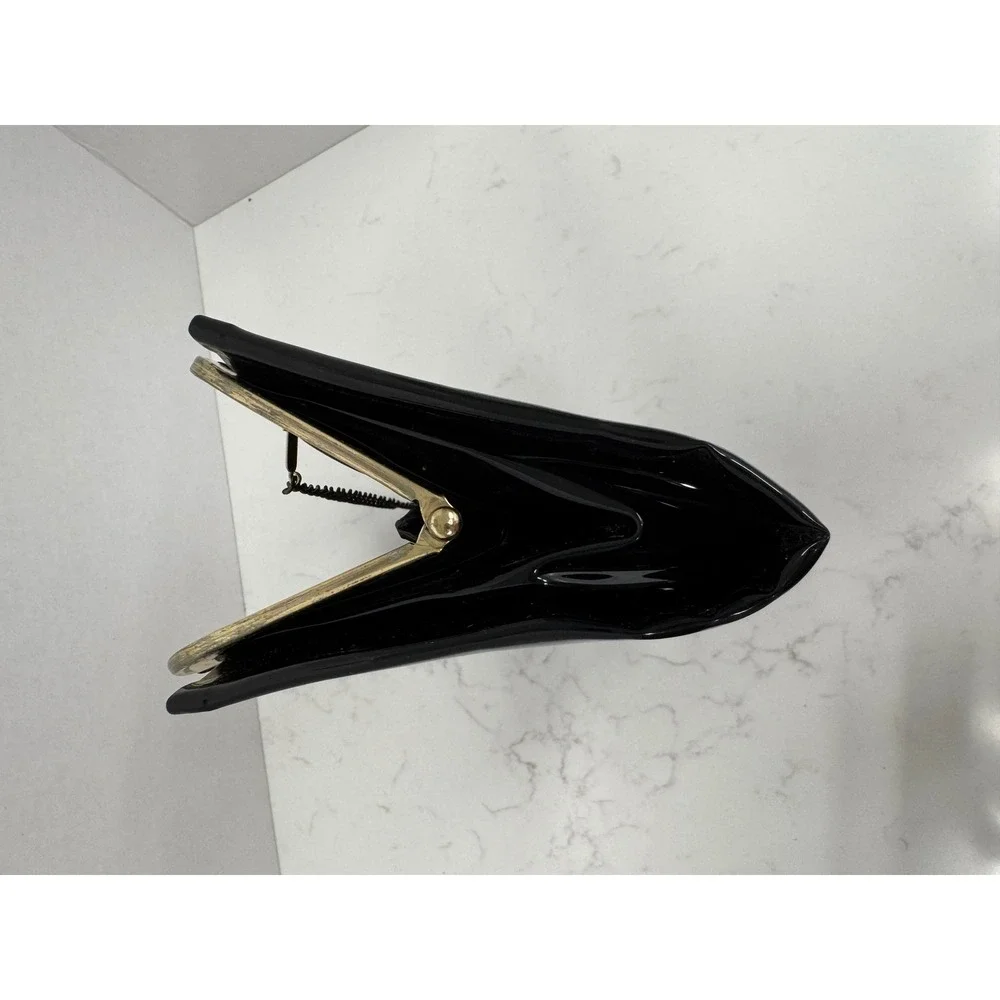 Vintage Black Patent Leather Clutch Gold Hardware Evening Bag with Chain Strap